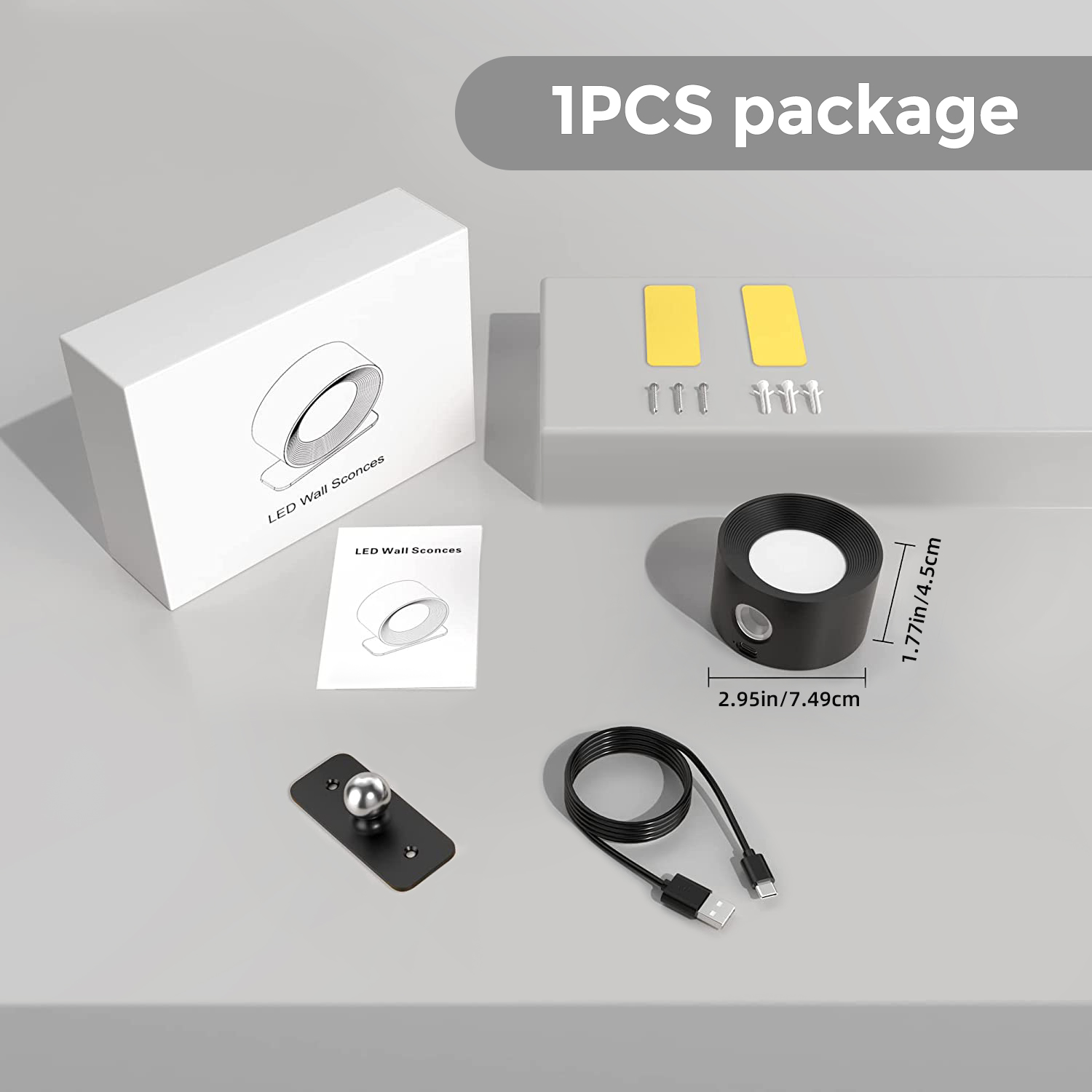 2 PC Indoor Wall Light, Touch LED Wall Lamp with USB Charging Port Touch Control, 3 Brightness Levels, 3 Rotating Temperatures, 360° Bedside Lamp for Bedroom