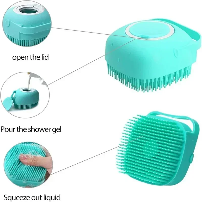 Escova de banho para animais de estimação, escova massageadora de silicone macio, gel de banho, ferramentas limpas, pente, limpeza de cães e gatos, suprimentos de limpeza