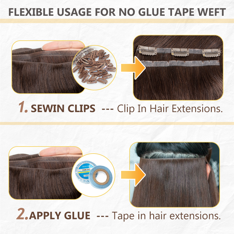 Mèches invisibles à trame plate et longue, Extension de cheveux humains, peau PU, injectées, sans couture et sans colle, bande sur trame de cheveux