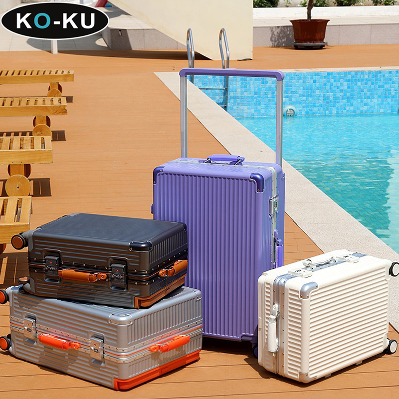 Ko-ku-女性用アルミフレーム荷物、ボーディングボックス、ミュートユニバーサルホイール、ワイドハンドル、トラベルスーツケース、トロリーケース、20インチ、22インチ、24インチ、26インチ