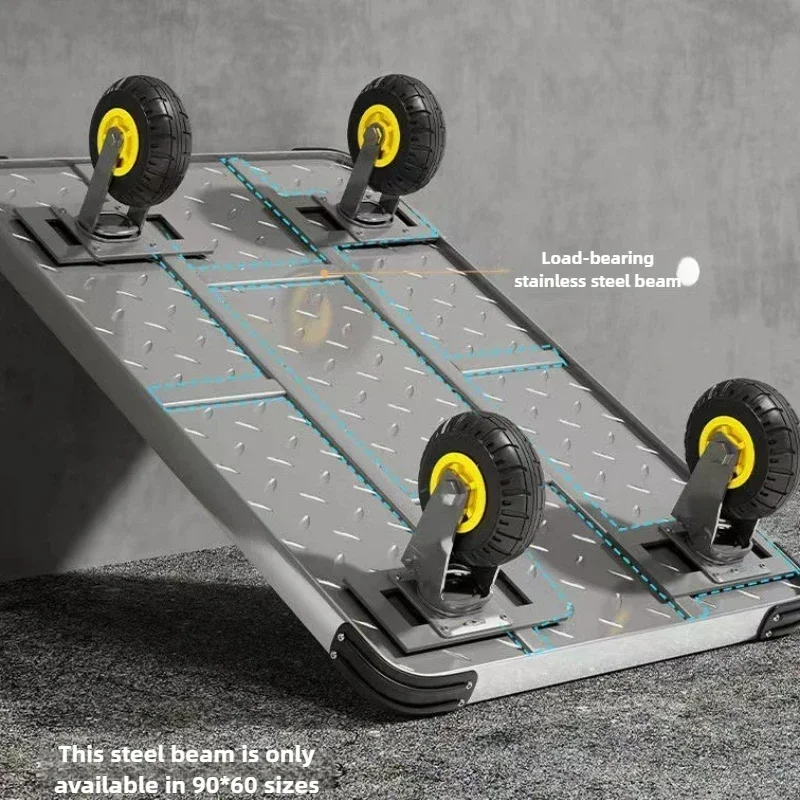 Steel plate trolley, four-wheel  truck, express pulling flatbed cart, small cart folding trailer, pushing and pulling trolley