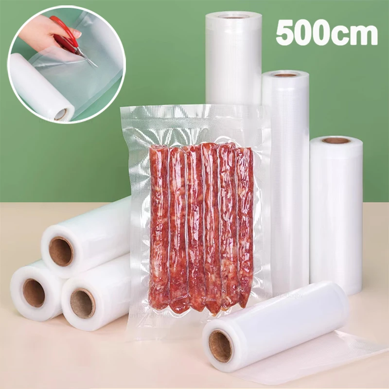 Rollos de bolsas selladoras al vacío, bolsas selladoras al vacío de 500cm, paquete de embalaje al vacío, rollo de bolsas al vacío para alimentos, rollo de bolsas vacías para almacenamiento de alimentos