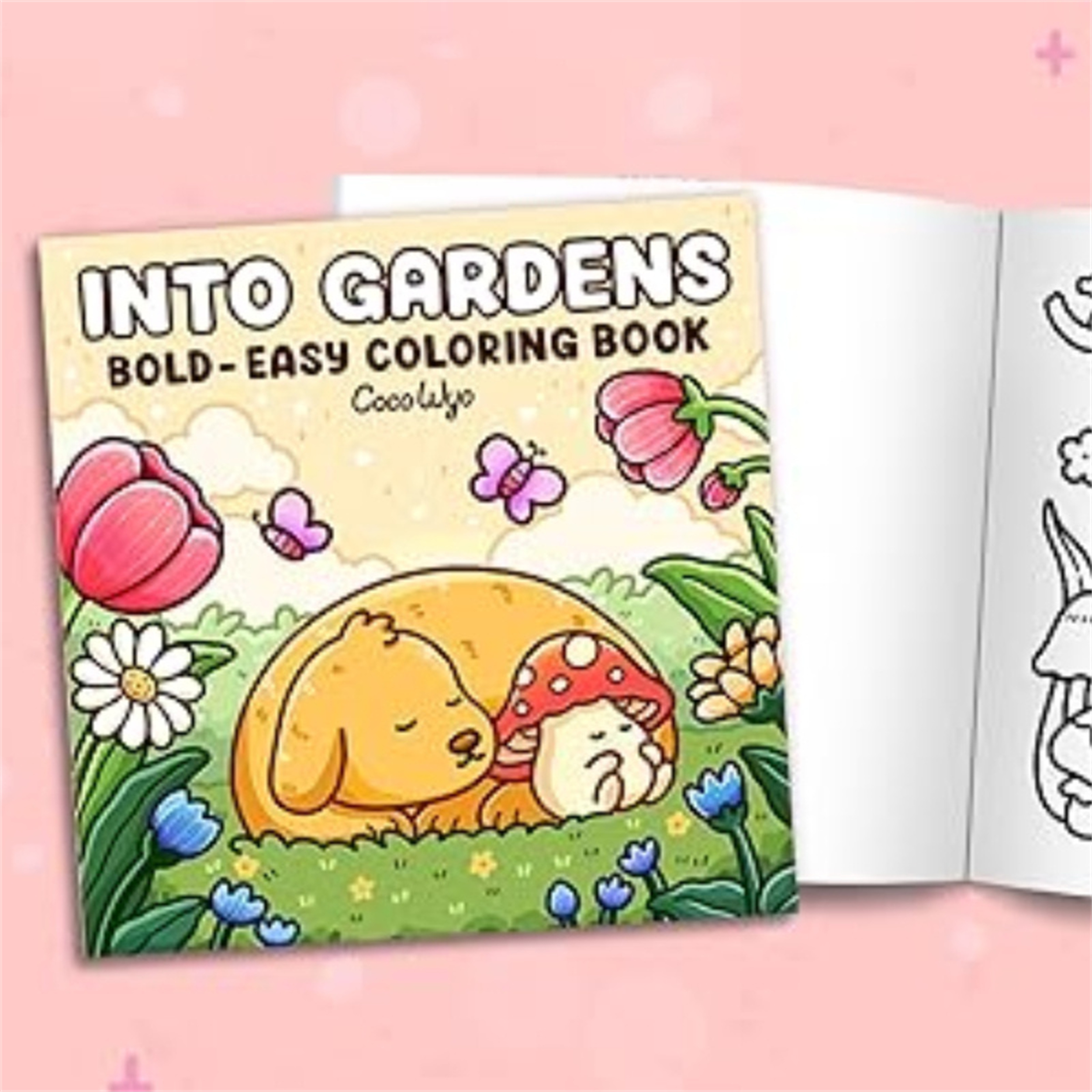 Into Gardens: Bold & Easy Coloring Book Featuring Plants, Flowers, and Cute Animals for Adults and Teens