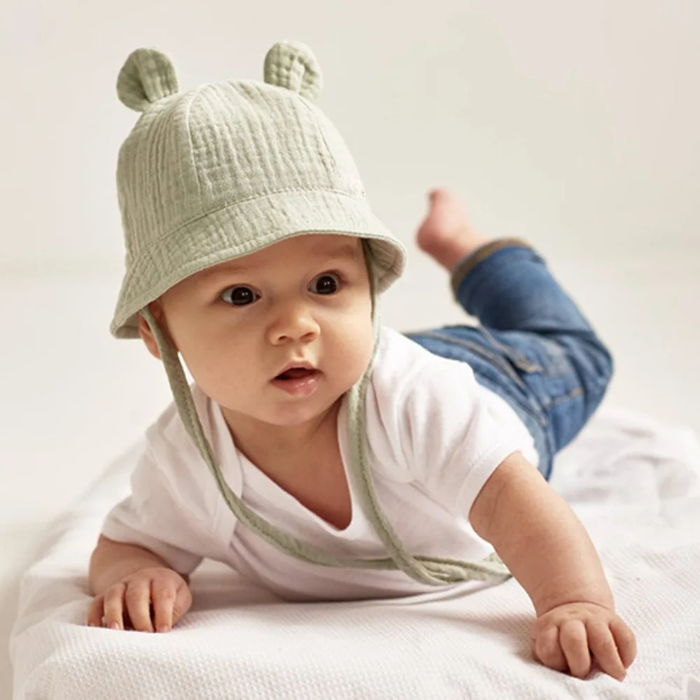 Sombrero de Sol de algodón para bebé, gorros de playa con Orejas de conejo al aire libre, estampado de Panamá, Unisex, para playa de 3 a 12 meses