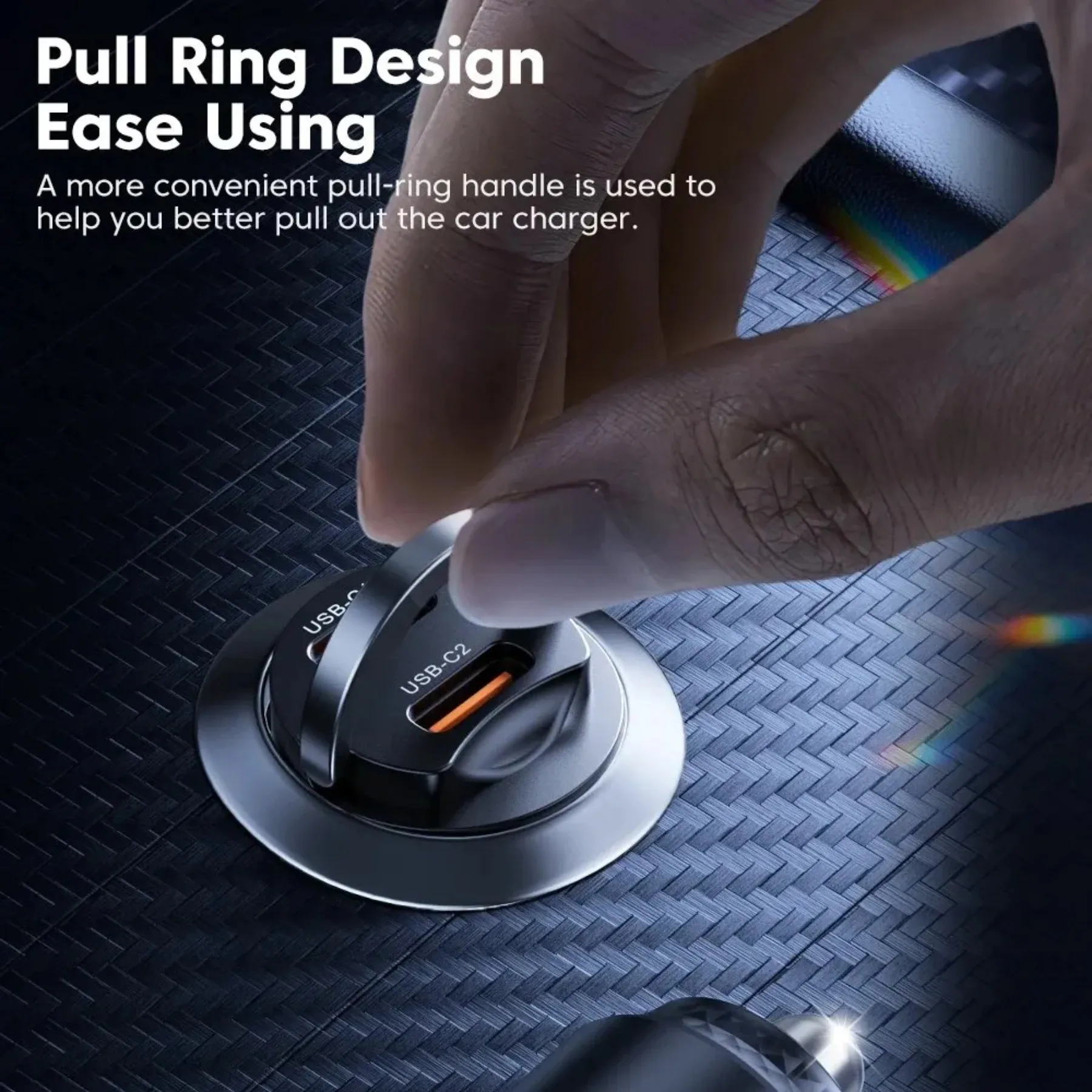 Mini PD 45W Carregador de carro Pull Ring Carregamento rápido USB C Adaptador de carregador de telefone para iPhone 14 13 Pro Xiaomi Samsung Huawei