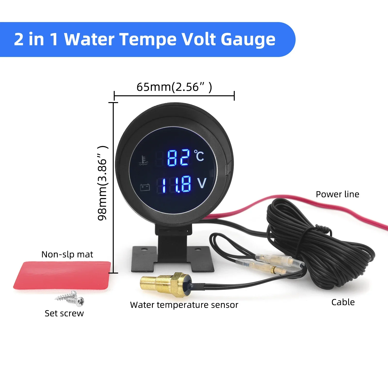 2 in 1 runde LED digitale Wassertemperaturanzeige Voltmeter Volt Spannungsmesser Temperatura Moto für 12V24V Auto LKW Temperatursensor