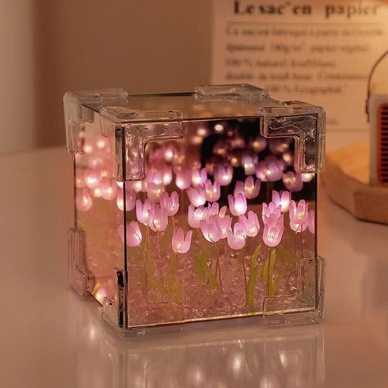 ดอกไม้ Sea Magic Cube TULIP 3D Night Light 12 ซม.ทําด้วยมือวัสดุสร้างสรรค์แพคเกจตกแต่งของขวัญสําหรับแฟนและเพื่อนที่ดีที่สุด