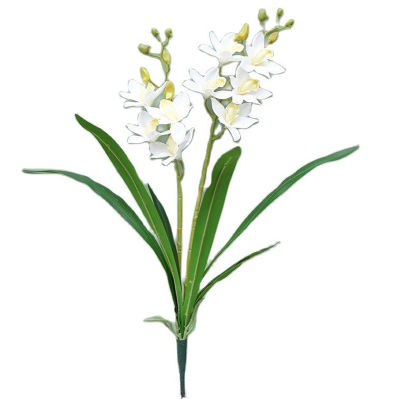 6 Buah Tanaman Bunga Palsu Cymbidium 9 Kepala Buatan Phalaenopsis Orhid untuk Dekorasi Bunga Tengah Pernikahan