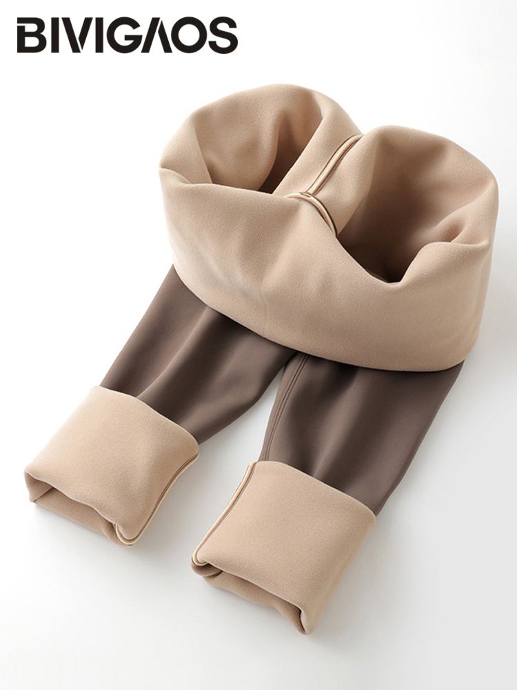 BIVIGAOS 秋ハイウエストシームレスウサギフリースサメレギンス女性の冬服暖かいレギンスセクシーなスリムカジュアルレギンス