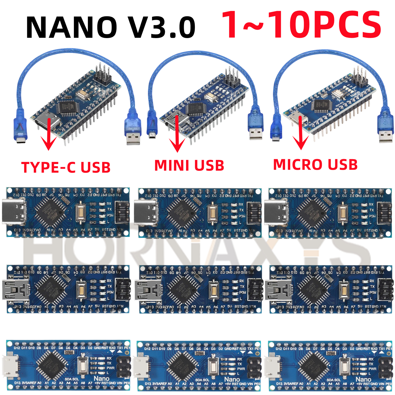 Акция для контроллера arduino Nano V 3.0 Atmega328, совместимая плата, модуль печатной платы, макетная плата MINI/TYPE-C/MICRO USB NANO
