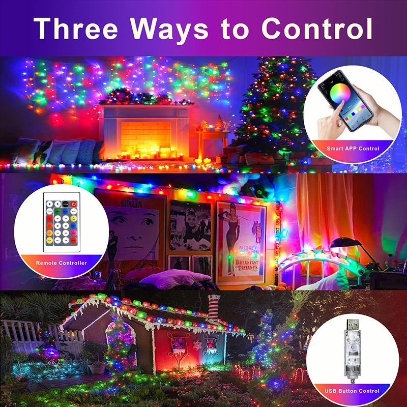 Bluetooth USB LED String Licht RGBIC Runde Girlande Licht Smart Farbwechsel Garten Lichter String Für Home Festival Decor