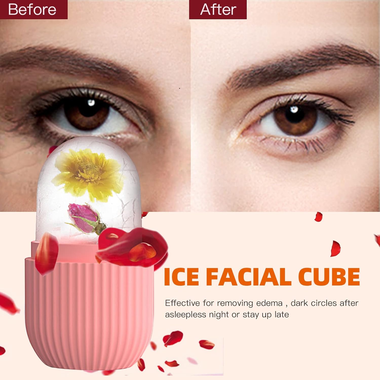 Rouleau à glace en silicone pour le contour du visage, rétrécit les pores, élimine les cernes, massage de la peau, outil de soin pour les yeux et le cou