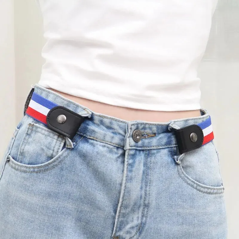 Ceinture élastique Simple et à la mode pour hommes et femmes, tissée, Invisible et sans couture, unisexe, en jean, longueur réglable