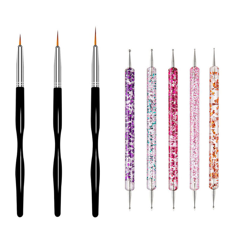 5/20 pièces Nail Art brosse conception pointe peinture dessin sculpture pointillage stylo FlatFan Liner acrylique Gel UV vernis manucure outils
