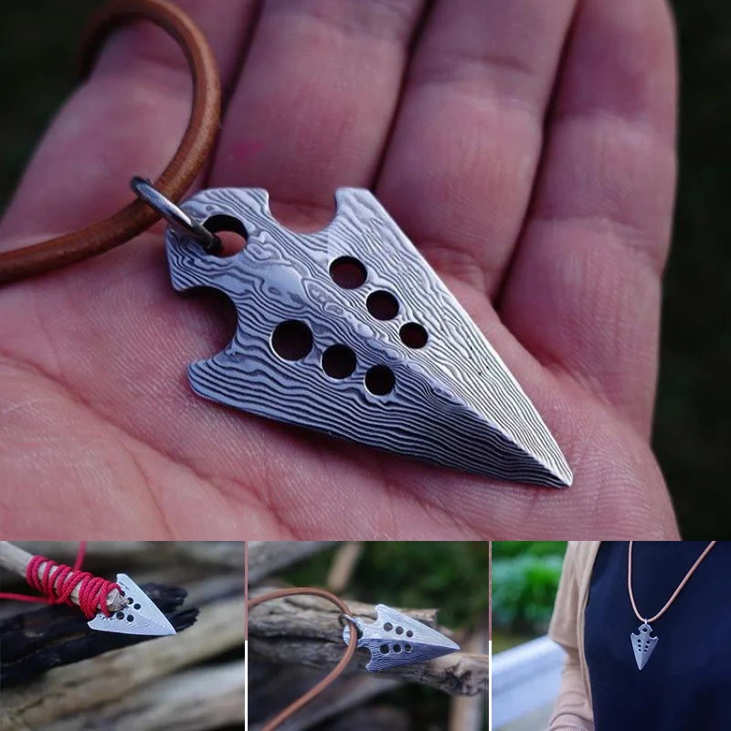 Colgante de arpón con punta de flecha, colgante de flecha ajustable de autodefensa de emergencia para exteriores, herramienta de supervivencia, collar protector de autodefensa