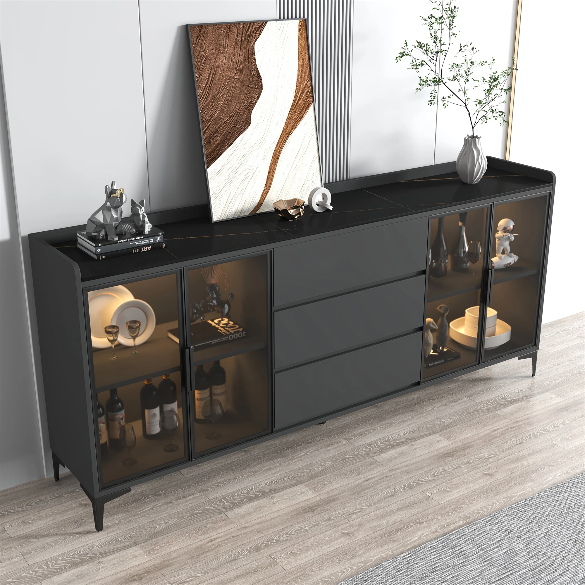 Nordic Shelves Wine Cabinet Mobile Living Room Storage Luxury Bar Cabinet Wood Standing Decoration Estante Furniture For Room