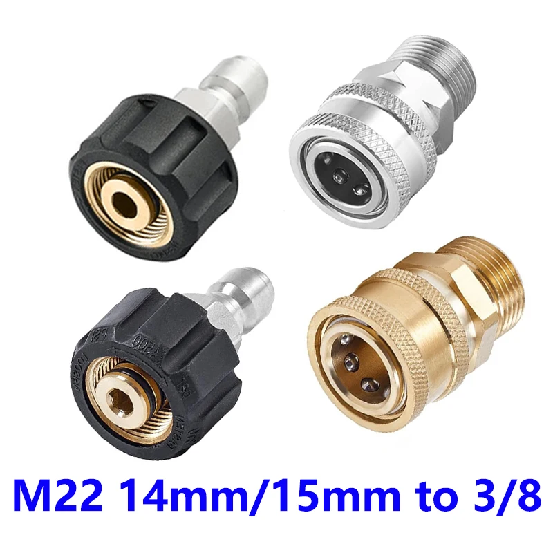 Tool Daily Pressure Washer Adapter Set Quick Connect Fittings M22 15mm or 14mm to 3/8 Plug for Pressure Washer Hose 5000 PSI