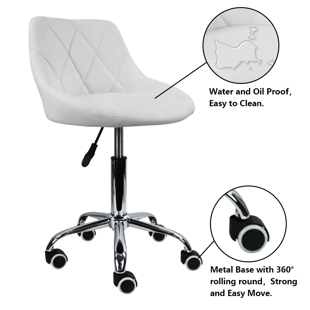 KKTONER Mid Back PU Leather Height Adjustable Swivel Modern Task Chair Computer Office Home Vanity Chair with Wheels White