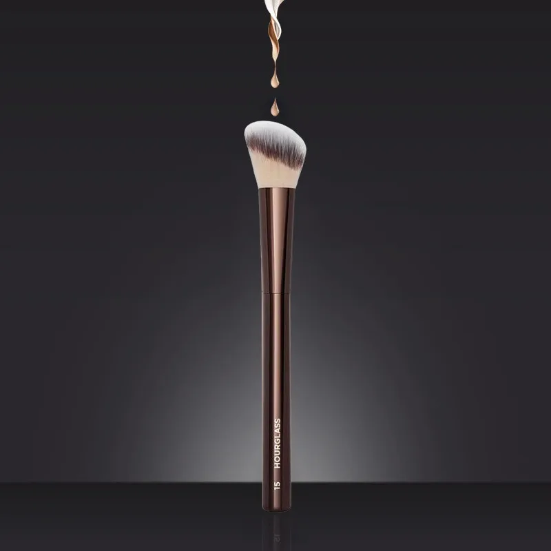1 pieza # 15 brocha de maquillaje para colorete, brocha de maquillaje para colorete líquido, bronceador, uso con formulas de mejillas en crema, mango de Metal con caja