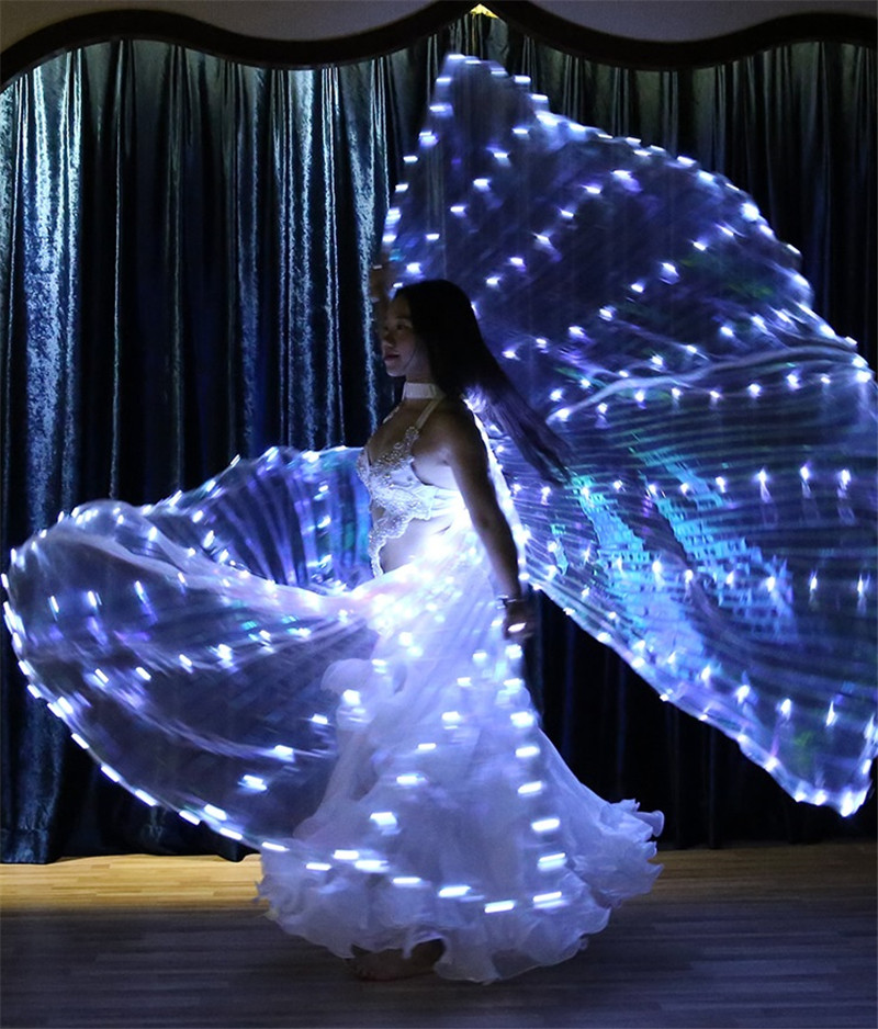 Asas eletrônicas de Isis para Mulheres, Dança Dividida LED Light, Adereços para Dança do Ventre, Asa Brilhante com Varas, 360 °