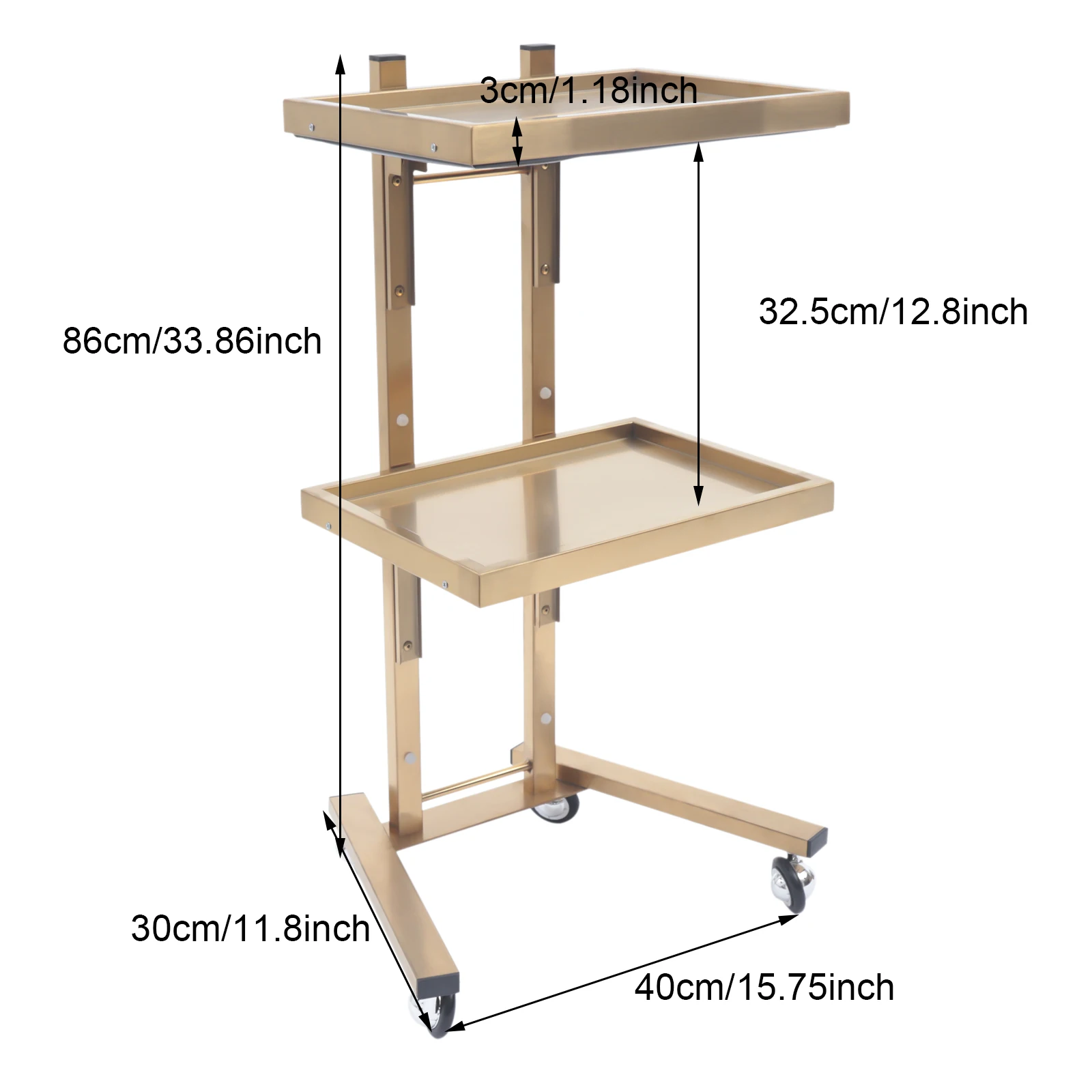 2 Tier Metal Rolling Cart, Salon Tray on Wheels, Folding Salon Tray Trolley, Esthetician Cart for Salon Studios Shop