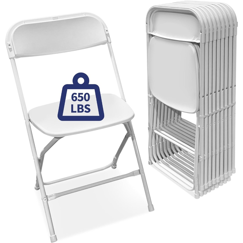 White Folding Chairs 10-Pack,Portable Events Chairs, Plastic Folding Chair, Stylish 650 lb Capacity for Party, School and Church