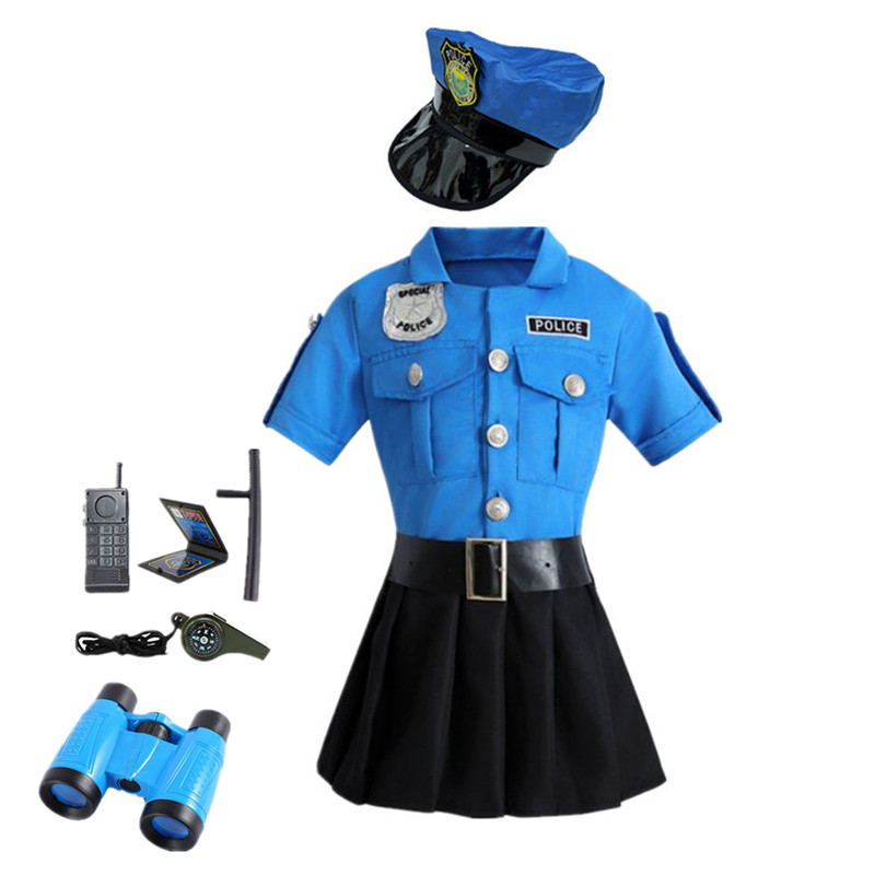 Menina polícia role play vestido vestir roupas crianças policial uniforme playsuits trajes de desempenho de halloween