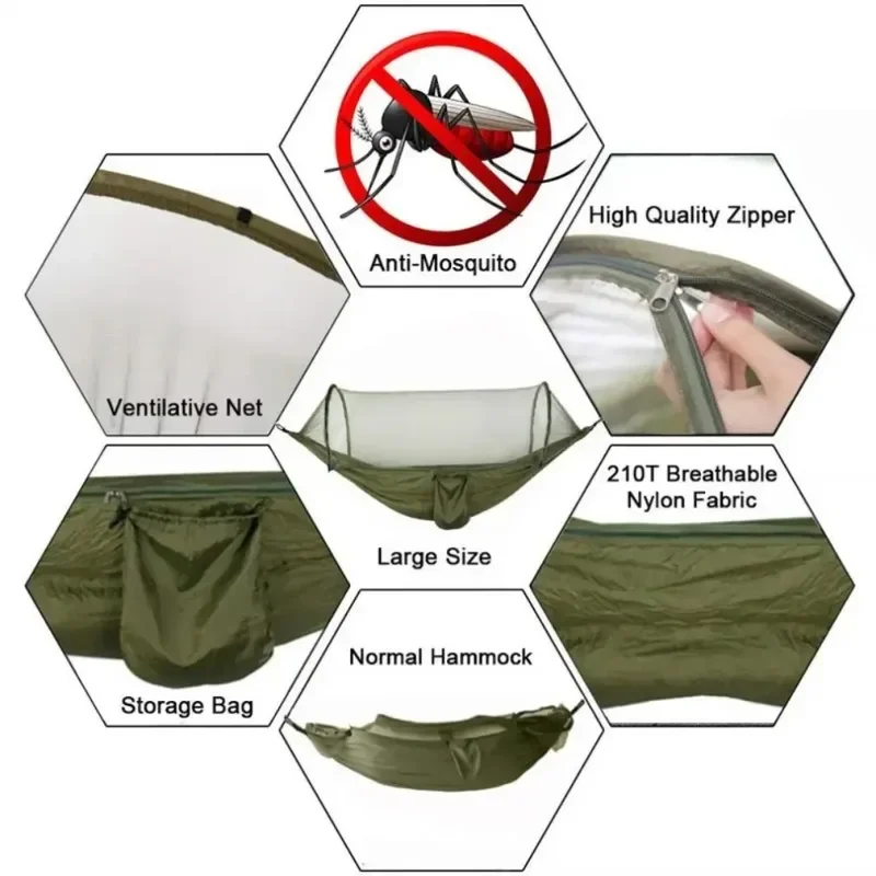 Rede externa 250x120cm com rede – tecido de pára-quedas leve para camping e viagens