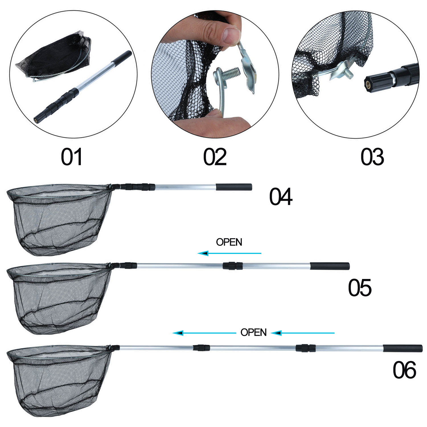 Sougayilang 낚시 그물 알루미늄 합금 텔레스코픽 고무 손잡이는 150cm 접이식 낚시 그물까지 확장됩니다.