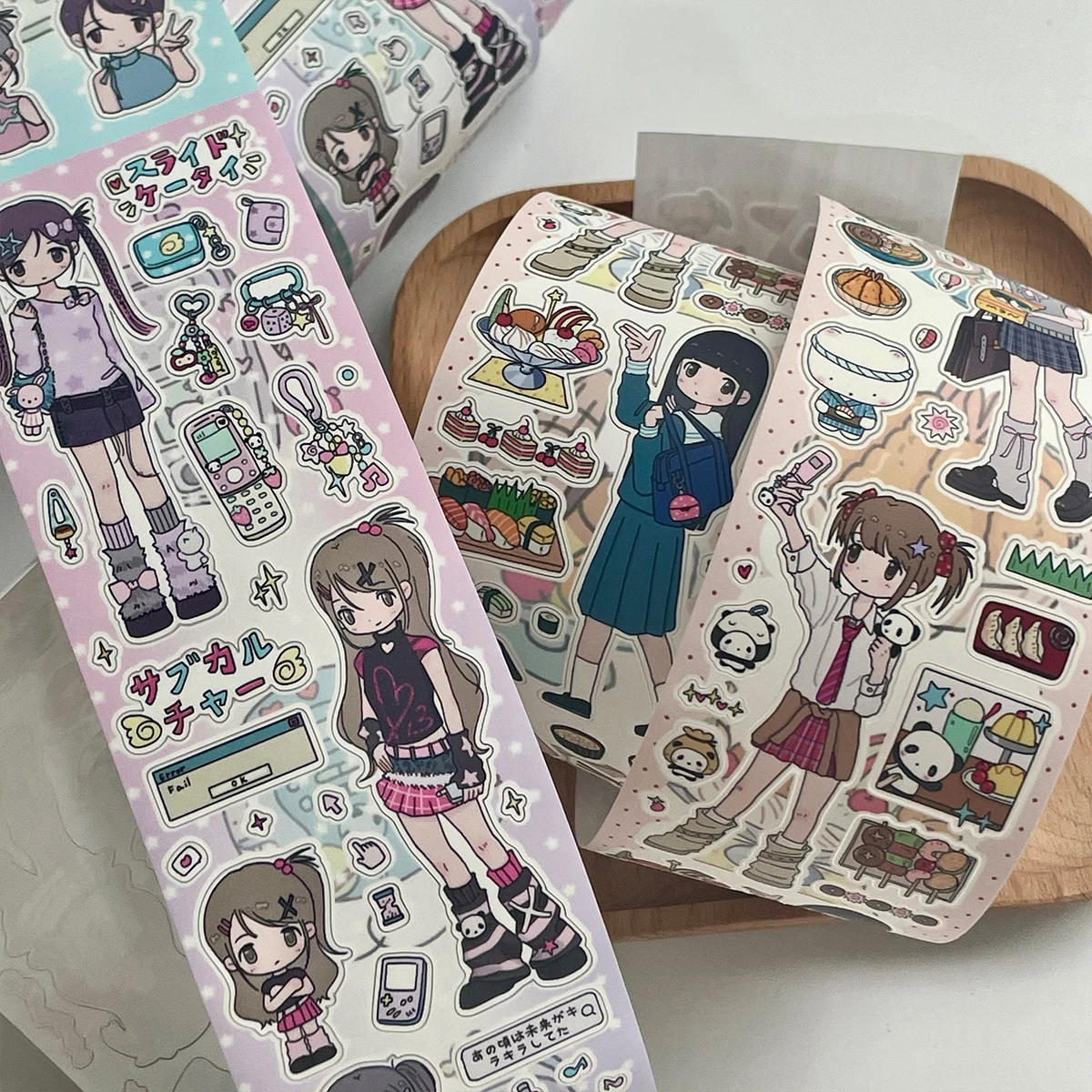 Fita adesiva kawaii para scrapbooking, adesivos de personagens fofos, rotina diária de menina, faça você mesmo, telefone, bagagem, motocicleta, laptop