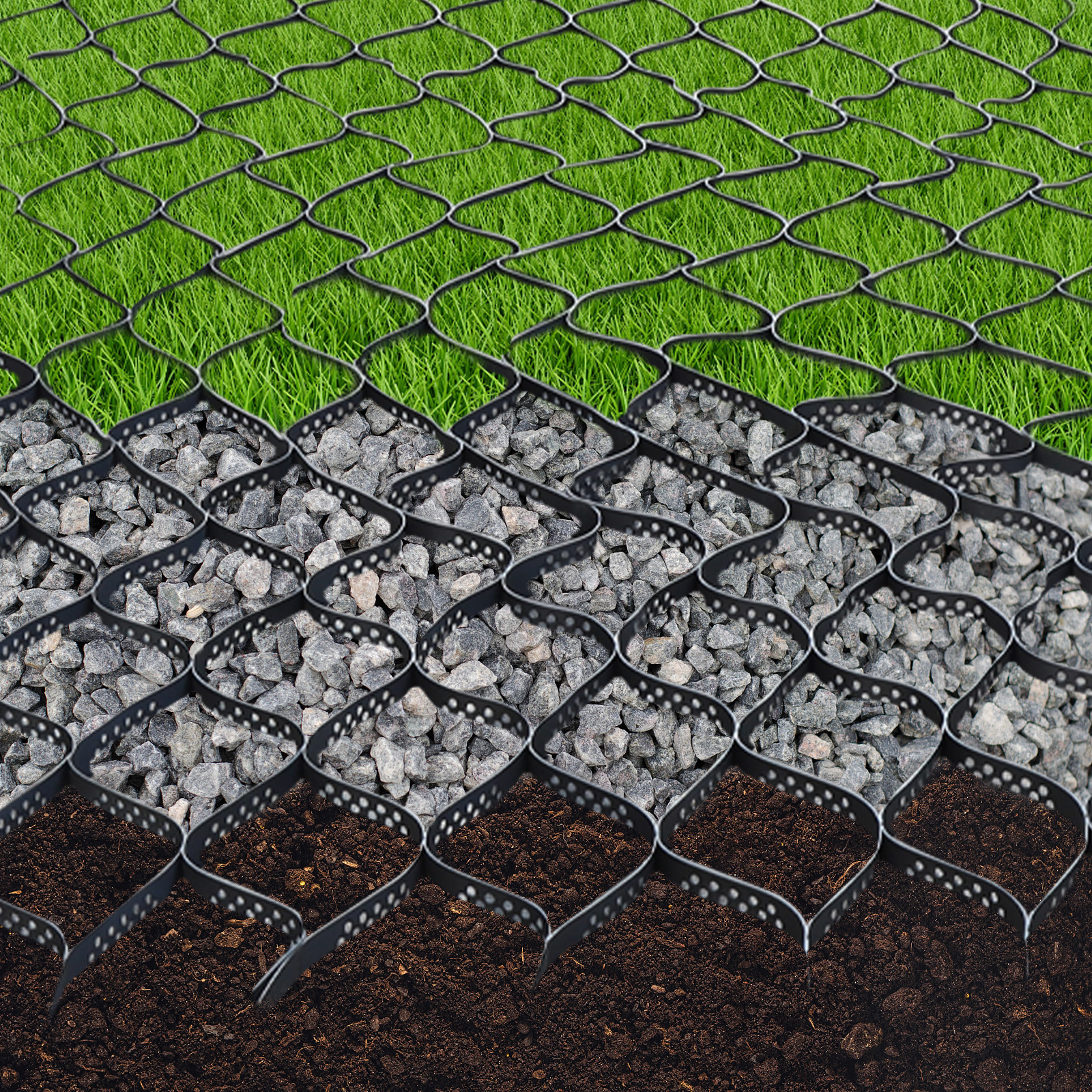 2" Thick Geo Grid Ground Grid Geo Cell Grid 9 x 17 Ft, 160 SQ FT, Ground Stabilization Grid for Landscaping, Patios, Walkways