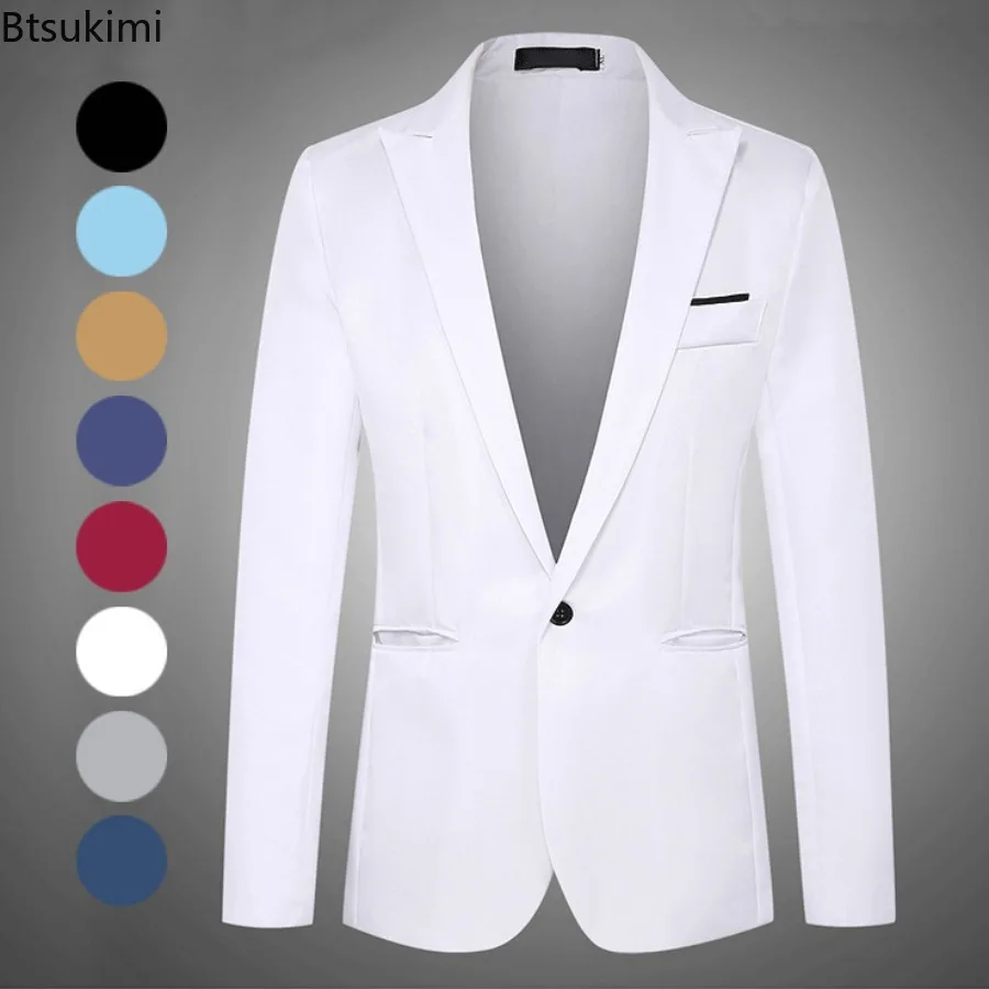 2025 nowych mężczyzna Slim Blazers moda zapinany na jeden guzik biznesowy garnitur casual marynarka solidna elegancka stylowa wesele garnitur topy męskie