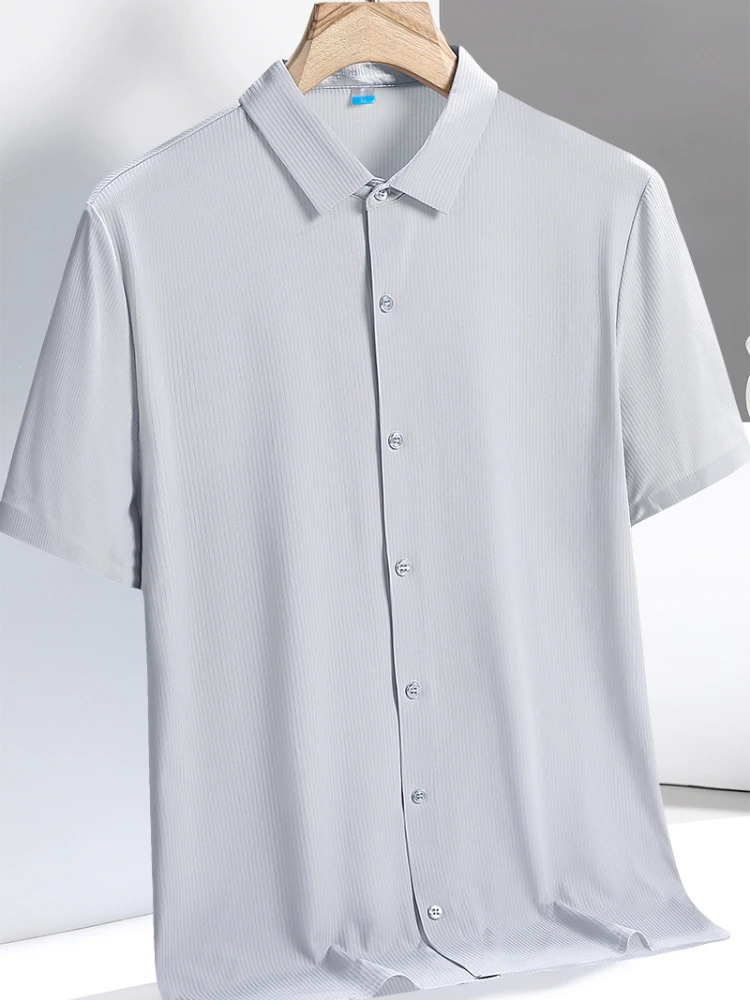 Camisas de seda de hielo para hombre, Top de manga corta para hombre, secado rápido, clásico, talla grande 5XL 6XL 7XL 8XL, blusa Social holgada de verano grande