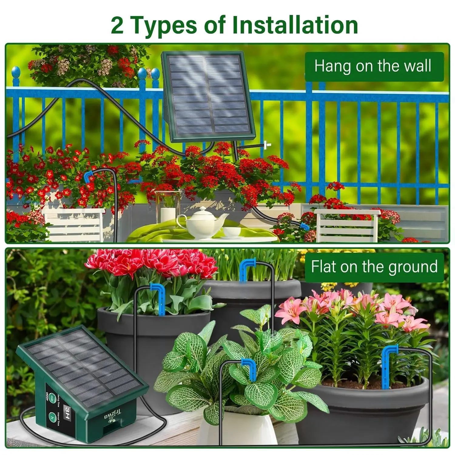 Sistema de riego Solar para jardín, balcón, riego por goteo automático, sistema de riego de jardín DIY, manguera de goteo, riego para uso en exteriores
