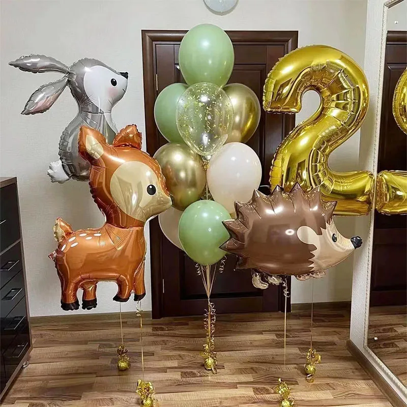 13 Uds. Globos dorados de 32 pulgadas con números de animales, decoraciones para fiesta de cumpleaños, niños, niñas, 1, 2, 3, 4, 5, 6, 7, 8, 9, suministros de Safari