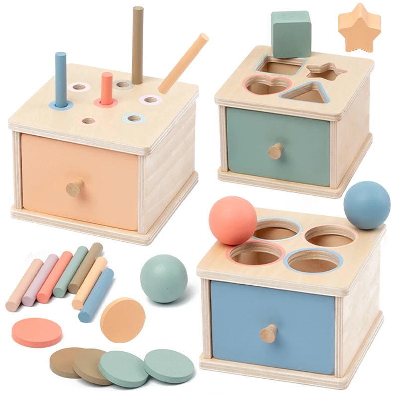 Forma di colore in legno Ordinamento giocattoli Cassetto Scatola Occupato Gioco di abbinamento da tavolo Giocattoli sensoriali a motore fine Apprendimento Montessori per i regali del bambino