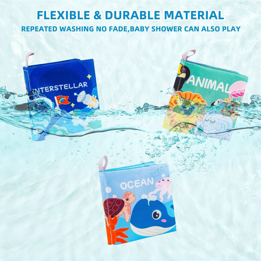 Soft Baby Crinkle Book Set,6Pcs Bath Books,Nontoxic Fabric Soft Cloth Books for Babies,Early Education Toys Giftable