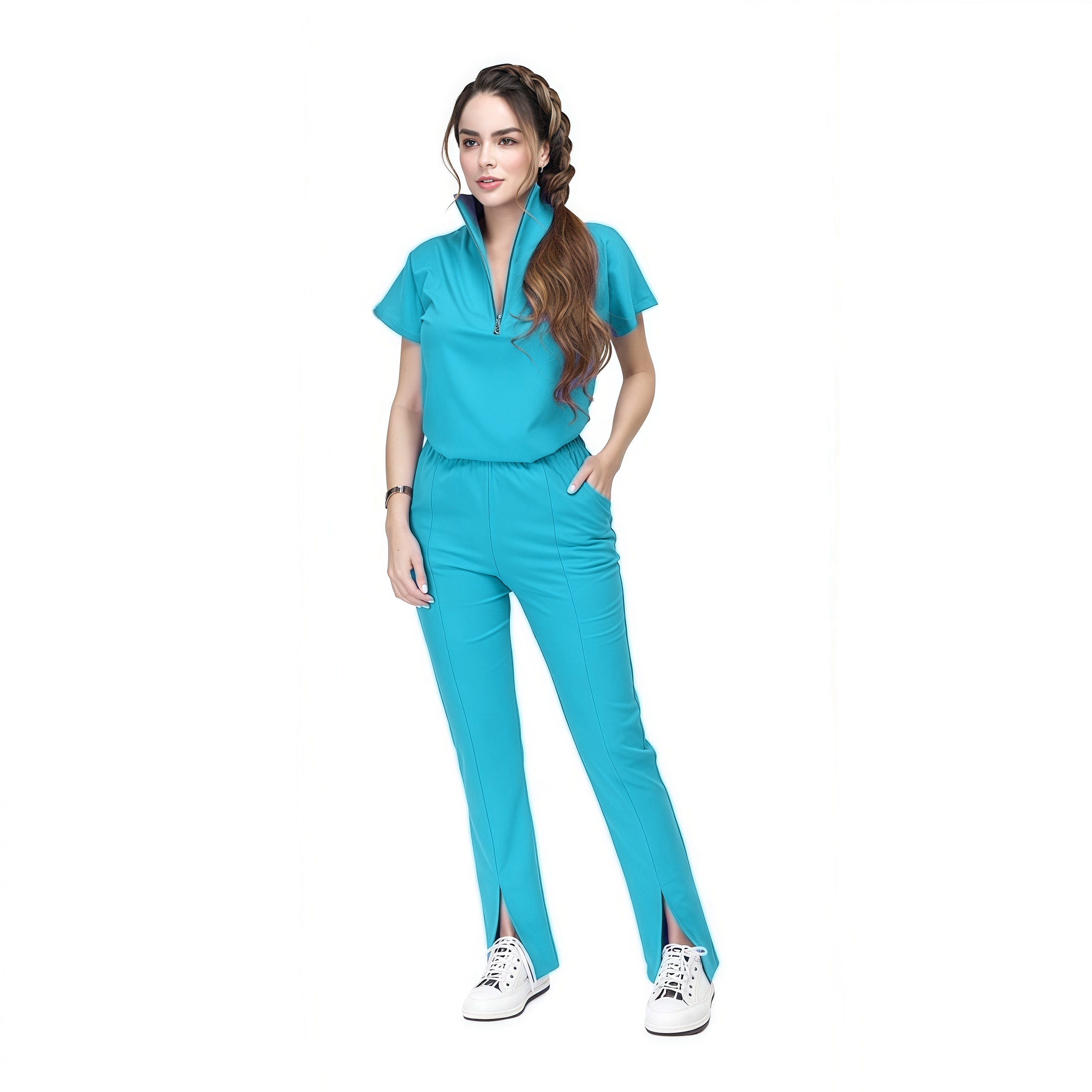High Quality Multi Color Tunic Spa Work Suit Nurses Hospital Uniform Scrub Sets Women Zipper Set Short Sleeve Medical Uniforms