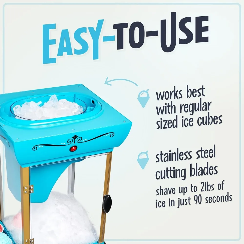 Snow Cone Shaved Ice Machine - Retro Cart Slushie Machine Makes 48 Icy Treats - Includes Metal Scoop, Storage