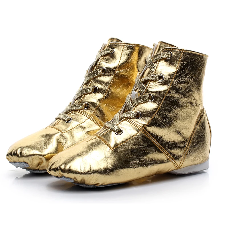 Gold Silber Jazz Schuhe PU Modern Dance Bühnenaufführungen Stiefel Quadratische Turnschuhe mit weicher Sohle