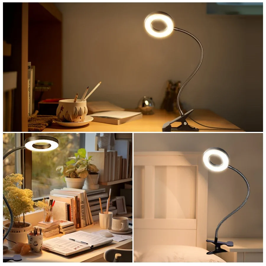 Lampka biurkowa LED z klipsem, ładowalna, ściemnialna, z giętką szyjką, lampka do czytania, lampka biurowa, lampka do wzrostu roślin, przenośne oświetlenie stołowe