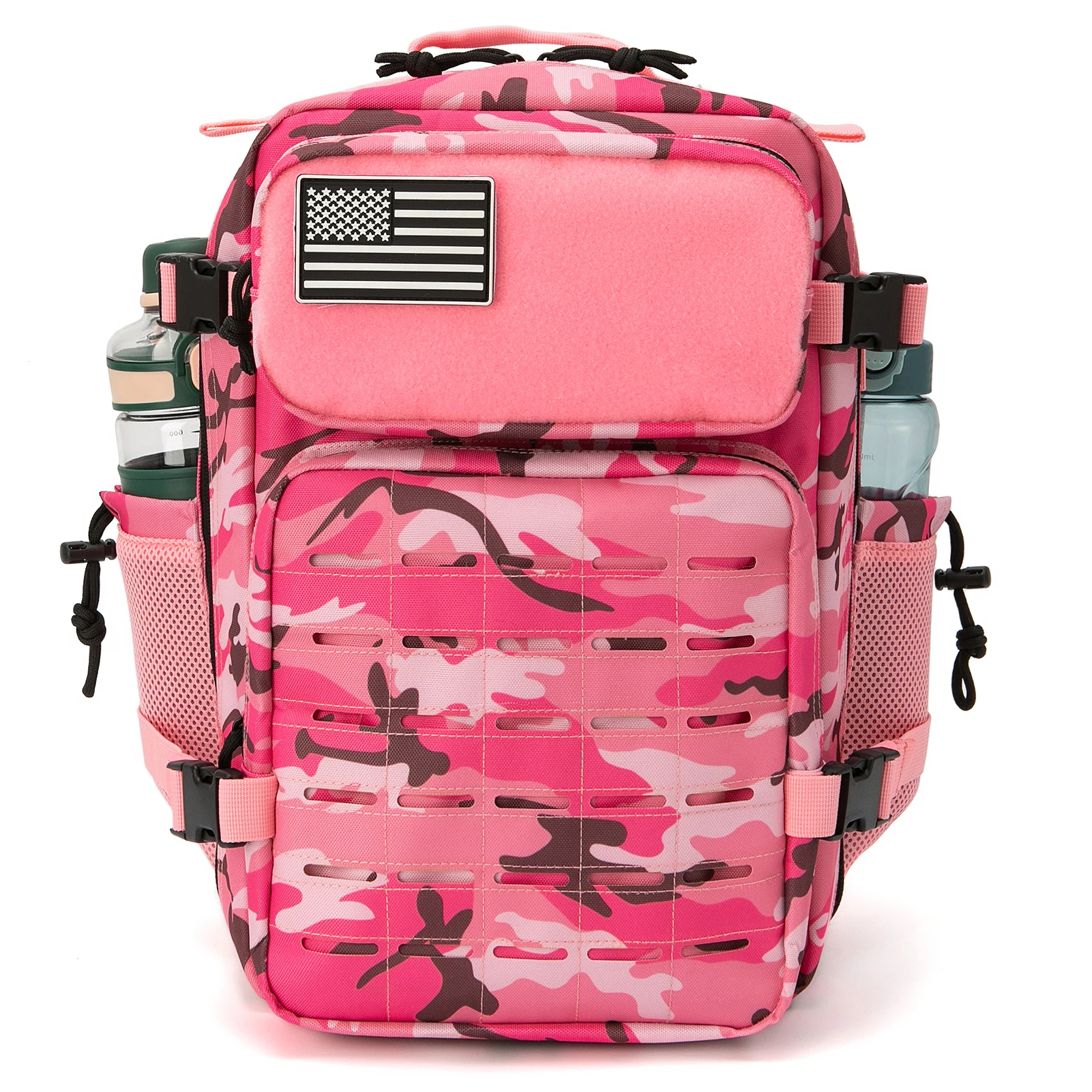 Mochila tática 25l/45l para mulheres/homens, caminhadas ao ar livre, corte a laser, molle, mochila escolar, academia, com suporte de copo duplo