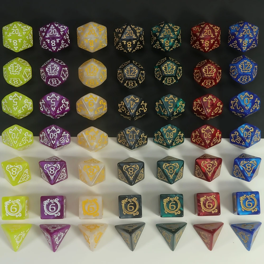 Conjunto de dados DND, 7 peças de dados poliédricos com efeito de mármore para jogo de dramatização D&D, acessórios de jogo de tabuleiro DND RPG para festa em clube