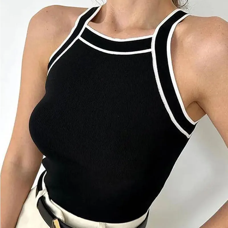 TRAFเสื้อสําหรับผู้หญิง2023 Crop Topสีดําเซ็กซี่ถักผ้าผู้หญิงเสื้อกั๊กTank Topหญิงอ่อนเยาว์ผู้หญิงเสื้อผ้า