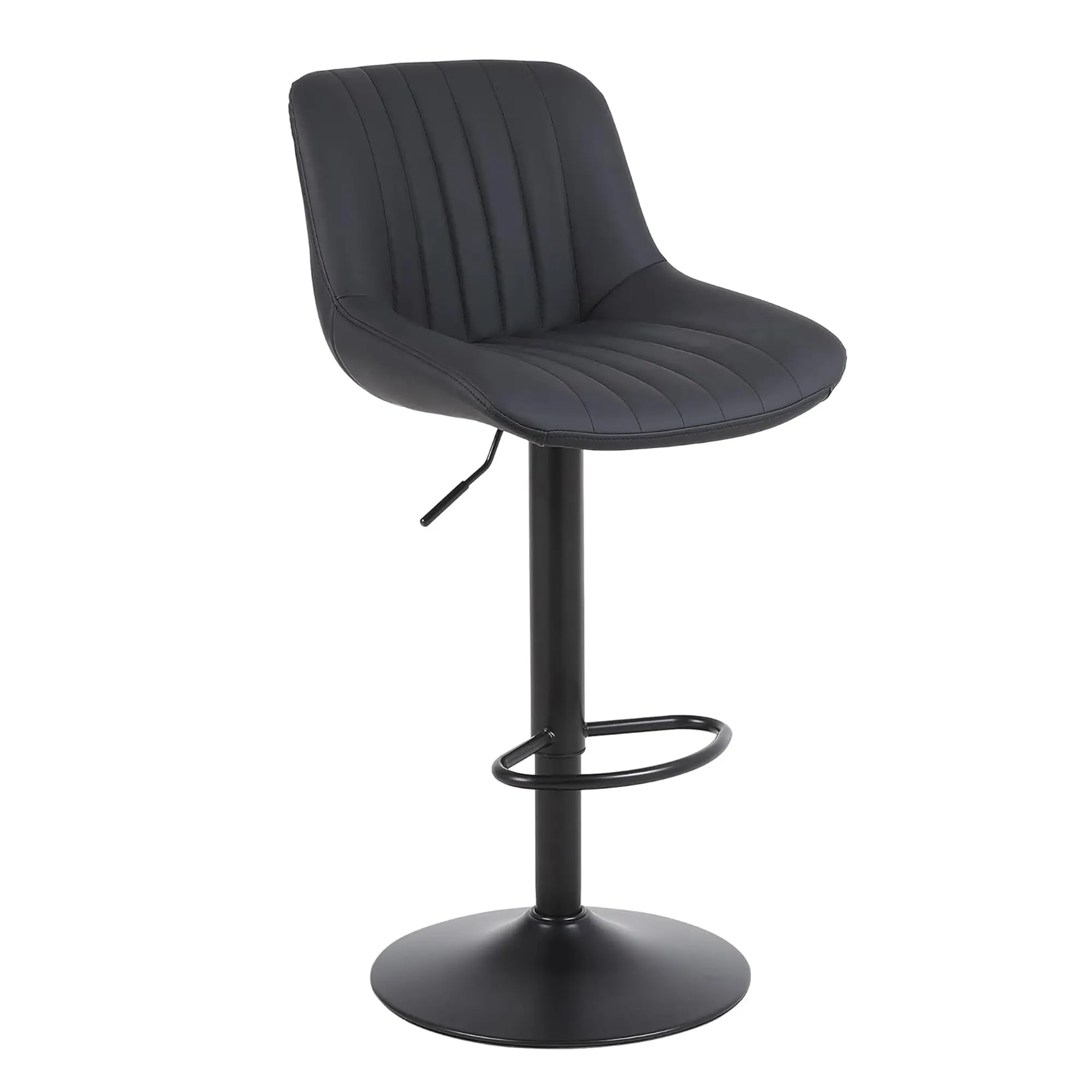 Banco de bar Ralex-chair, bancos de bar giratórios com altura de balcão e encosto, banco de bar ajustável em couro PU, preto
