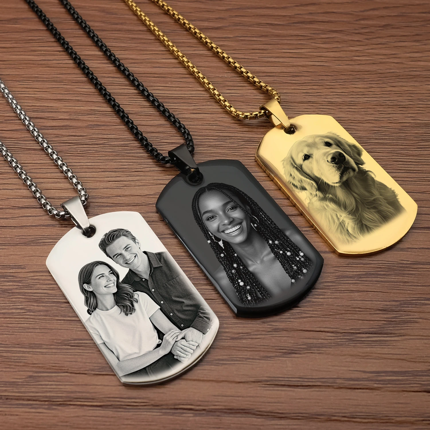 Gepersonaliseerde aangepaste foto en bericht ketting hanger sleutelhanger dog tag, aangepaste gegraveerde ketting met foto kerstcadeaus
