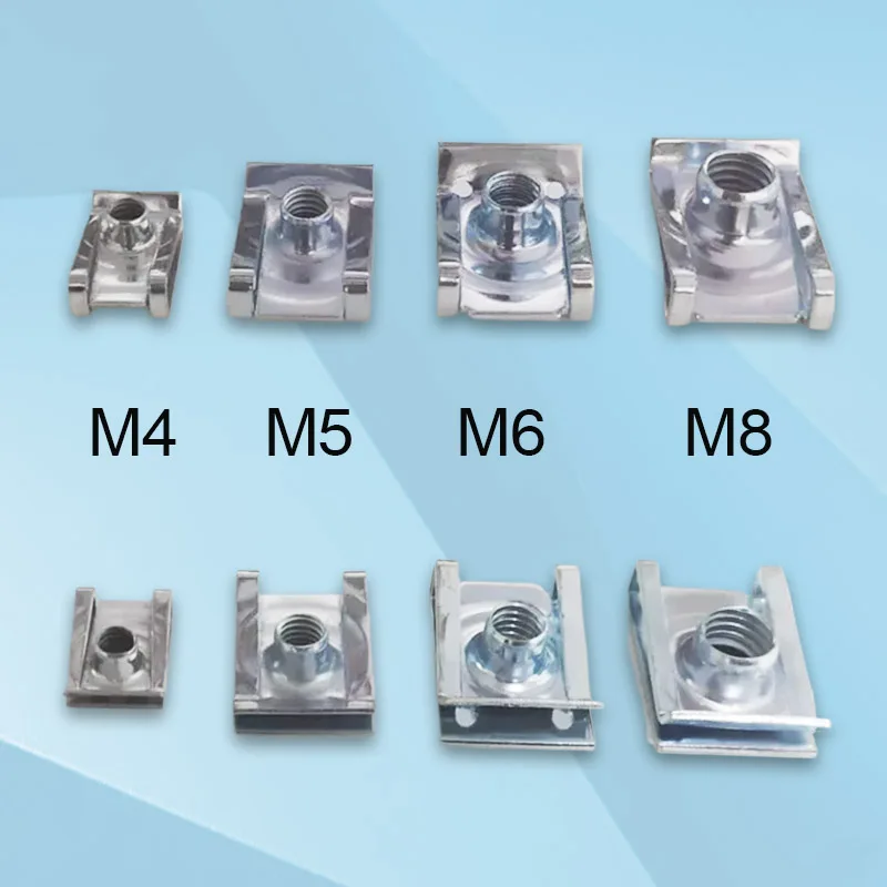 คลิปยึดแบบตัวยูสำหรับรถยนต์ 10 ชิ้น ขนาด M8 M6 M5 M4 เกลียว 8 มม. 5 มม. 6 มม. 4 มม. พร้อมน็อตแบบรีด สำหรับรถจักรยานยนต์ สกู๊ตเตอร์ ATV โมเพด