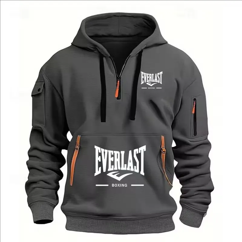 Moda Otoño e Invierno, diseño de ropa de marca para hombres, cremalleras múltiples, Sudadera con capucha estampada, suéter informal, Jersey holgado con capucha