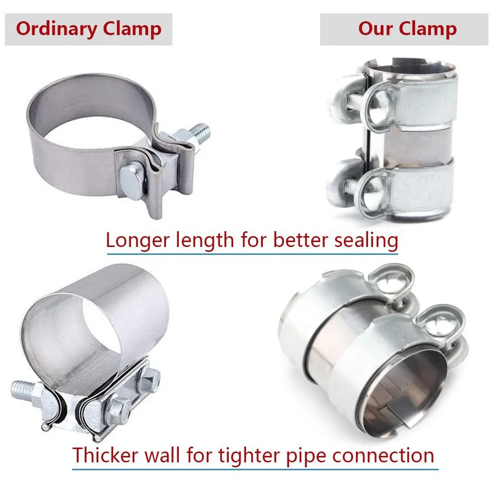Universal 2"/2.5" Exhaust Clamp, Lap Joint+Bolts Band Flanges Clamp for Secure Sealing, for Mufflers Downpipes Catback Systems