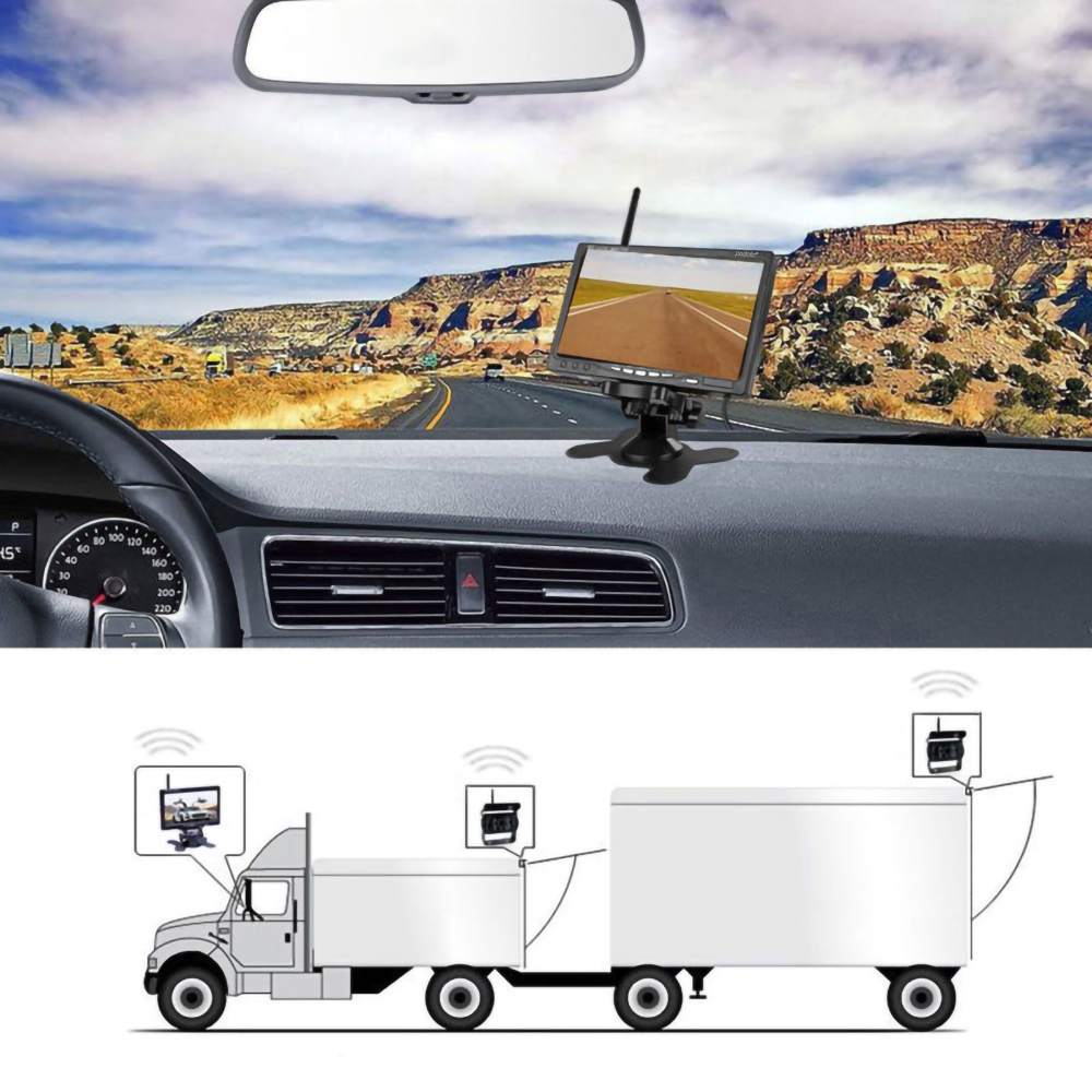 Podofo Auto Drahtlose Rückfahr Parkplatz Recorder Back Up Camara System Für RV Bus Lkw 7 "Monitor System Fahrzeug CCTV Kamera 2CH
